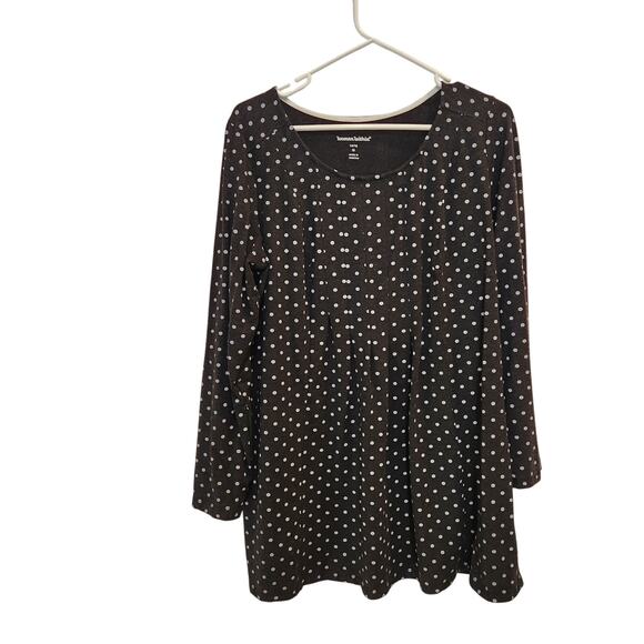 Woman Within Black Polka Dots Pleated Long Sleeve Tunic Blouse Top Size XL 14/16 - Picture 1 of 6